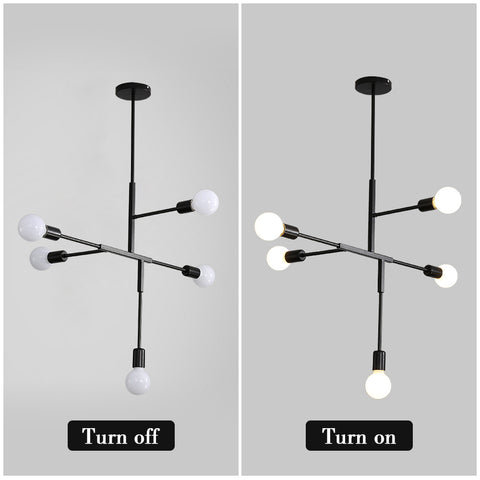 Vintage industriële kroonluchter E27-basis, 5-lichts Sputnik moleculair plafondlicht, semi-inbouw geometrische metalen binnenhanglamp voor woonkamer, slaapkamer, eetkamer en keuken (zwart)