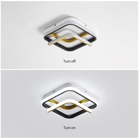 Lámpara de techo LED moderna, lámpara de techo cuadrada de 23 W, 6000 K (luz blanca fría), lámpara de techo acrílica adecuada para baño, cocina, sala de estar, dormitorio (oro negro)