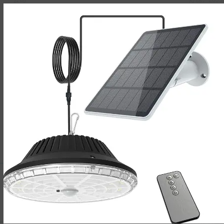 Separate Solarleuchten für den Außenbereich, Innenbereich, wasserdicht, IP65, 4-Modus-Solar-Hängelampe mit Fernbedienung, Solar-Wandleuchte mit 5 m Kabel für Garten, Garage, Innenhof, Treppen, Terrasse